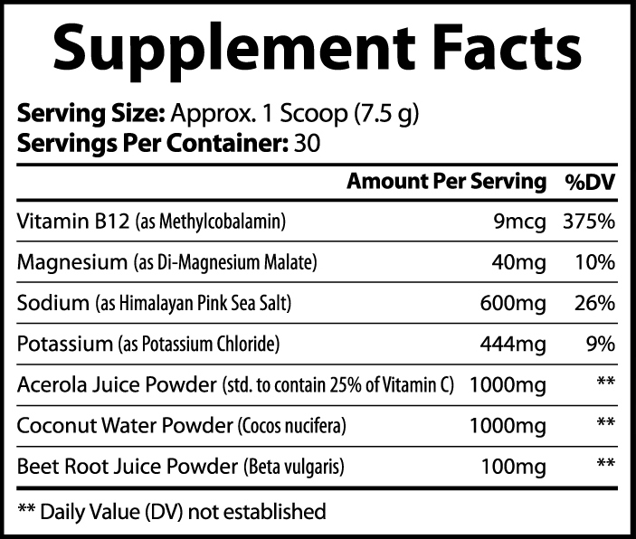 MVMT Electrolyte Container Showing Supplement Facts
