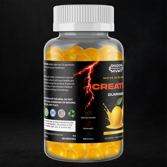 Creatine gummies bottle showing back label details